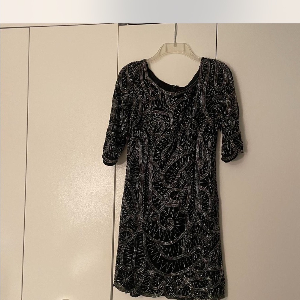 Elegant Black and Silver Patterned Mini Dress